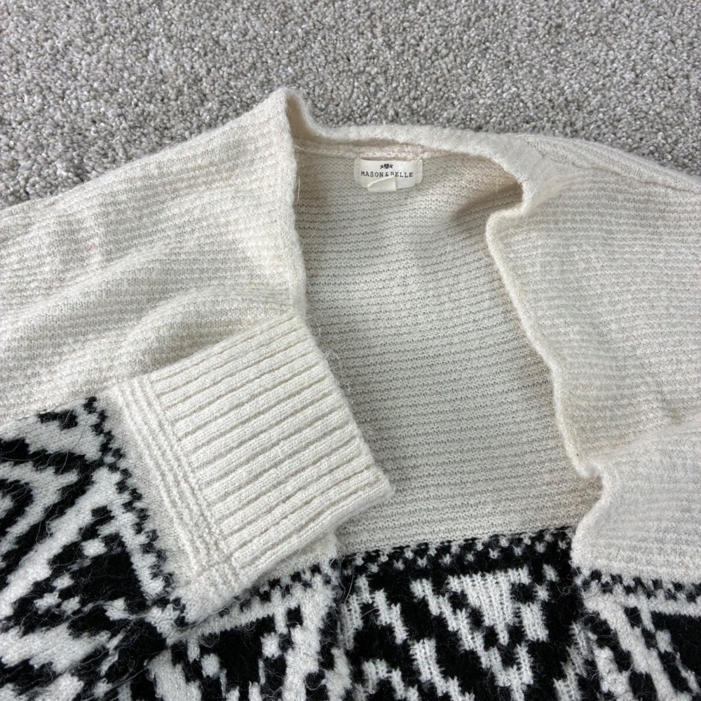 Mason & Belle Womens Cardigan Sweater Small Open Front Aztec Print Cream Black